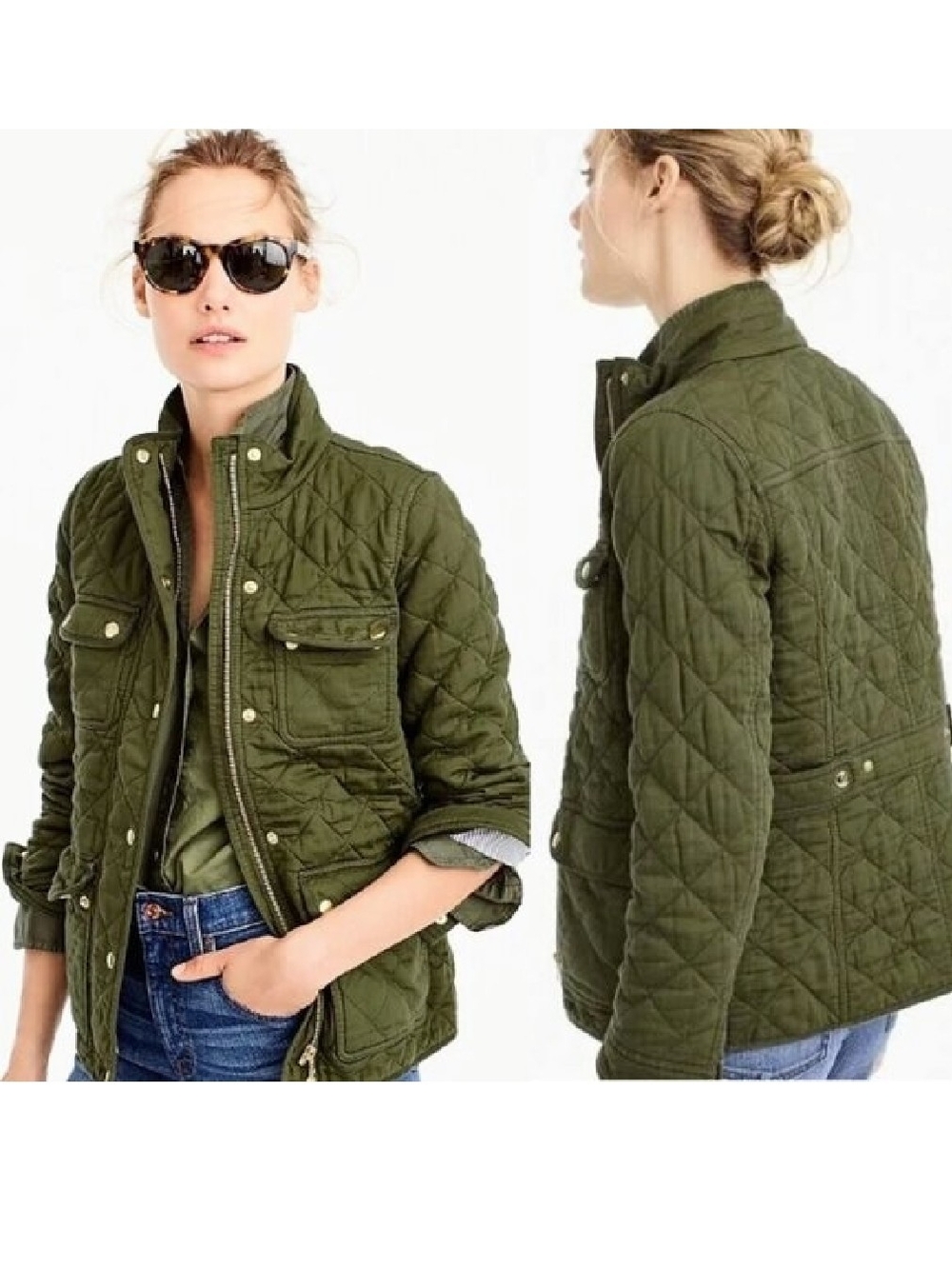 J. Crew Downtown Quilted Field Jacket Green